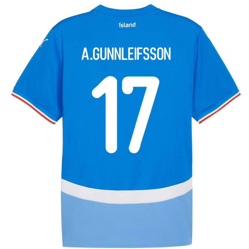 Danxen Uomo Maglia Islanda Arnar Bjarki Gunnleifsson #17 Blu Kit Gara Home 24-26 Maglietta