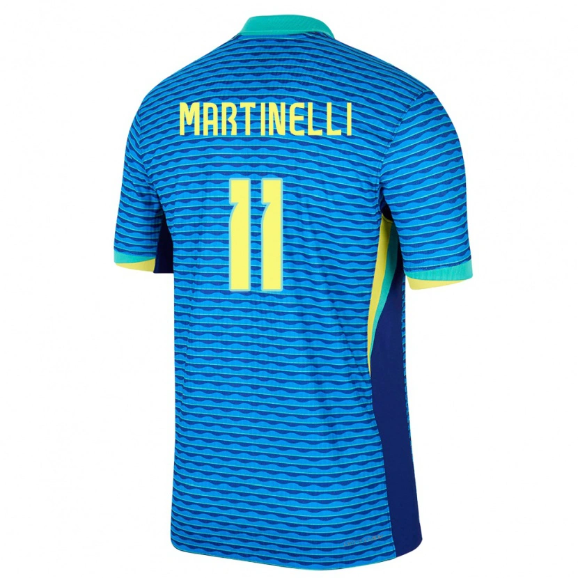 Danxen Uomo Maglia Brasile Gabriel Martinelli #11 Blu Kit Gara Away 24-26 Maglietta