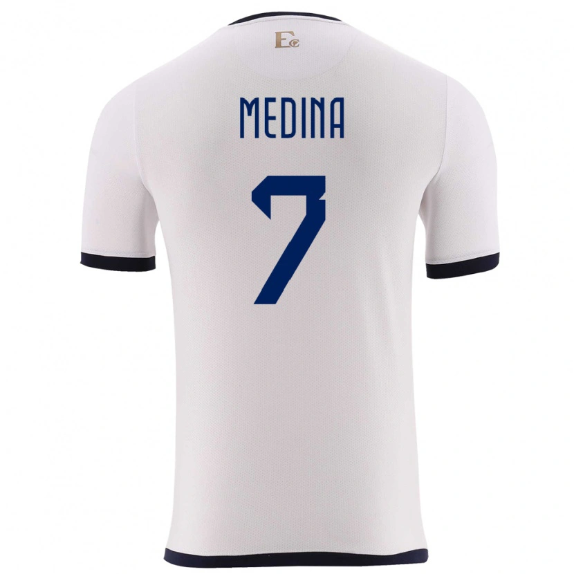 Danxen Uomo Maglia Ecuador Yaimar Medina #7 Bianco Kit Gara Away 24-26 Maglietta