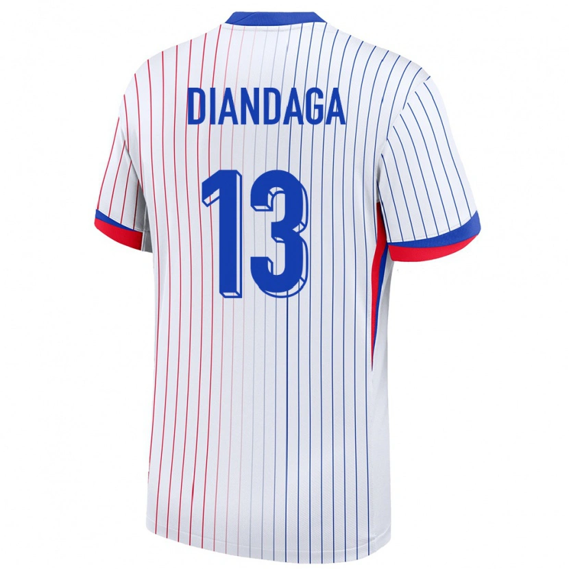 Danxen Uomo Maglia Francia Hermann Diandaga #13 Bianco Kit Gara Away 24-26 Maglietta