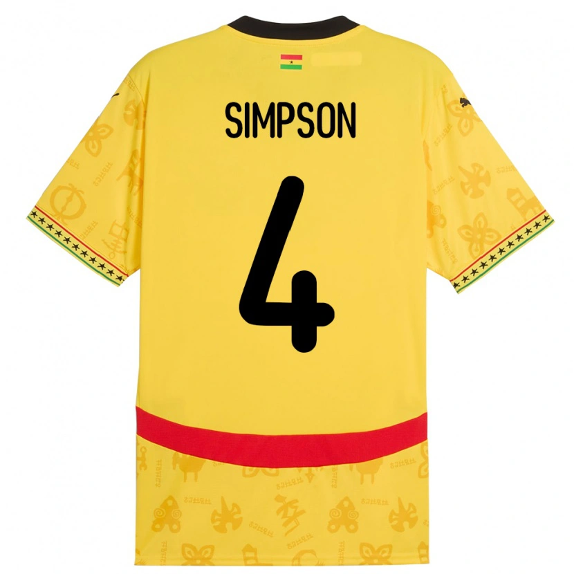 Danxen Uomo Maglia Ghana Razak Simpson #4 Giallo Kit Gara Away 24-26 Maglietta