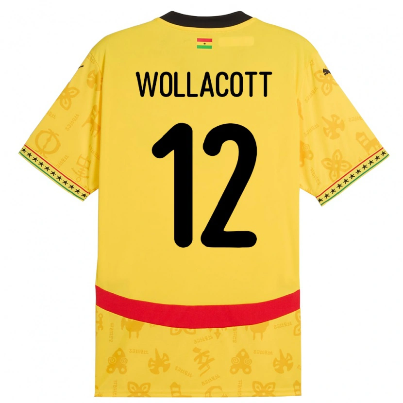 Danxen Uomo Maglia Ghana Joe Wollacott #12 Giallo Kit Gara Away 24-26 Maglietta