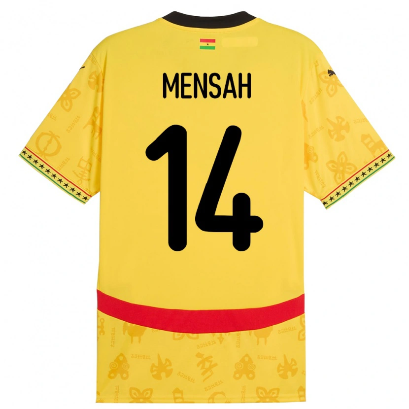 Danxen Uomo Maglia Ghana Gideon Mensah #14 Giallo Kit Gara Away 24-26 Maglietta