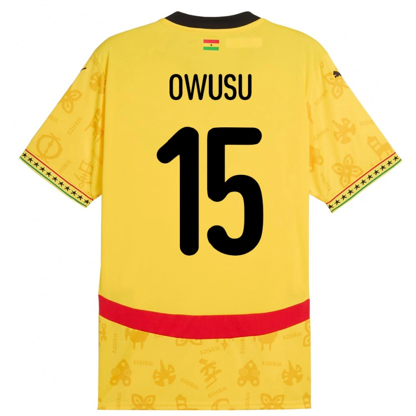 Danxen Uomo Maglia Ghana Elisha Owusu #15 Giallo Kit Gara Away 24-26 Maglietta