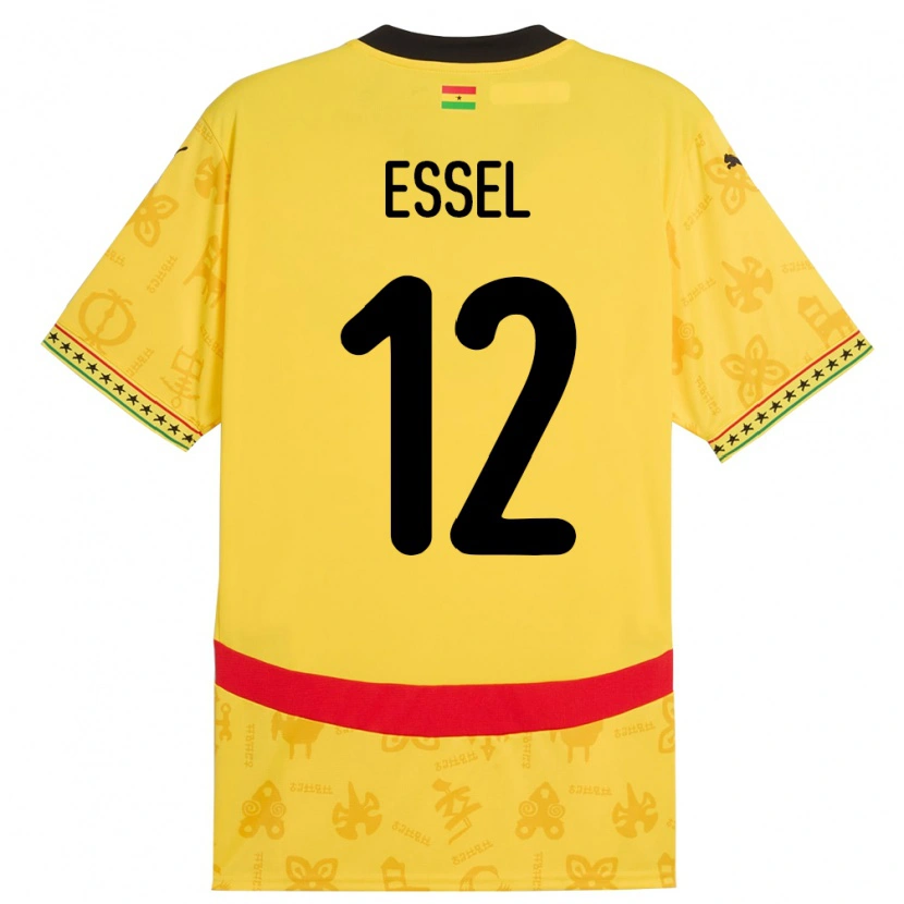 Danxen Uomo Maglia Ghana Aaron Essel #12 Giallo Kit Gara Away 24-26 Maglietta