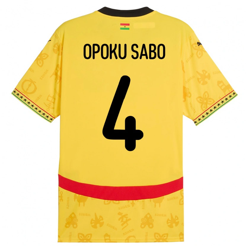 Danxen Uomo Maglia Ghana Alex Opoku Sabo #4 Giallo Kit Gara Away 24-26 Maglietta