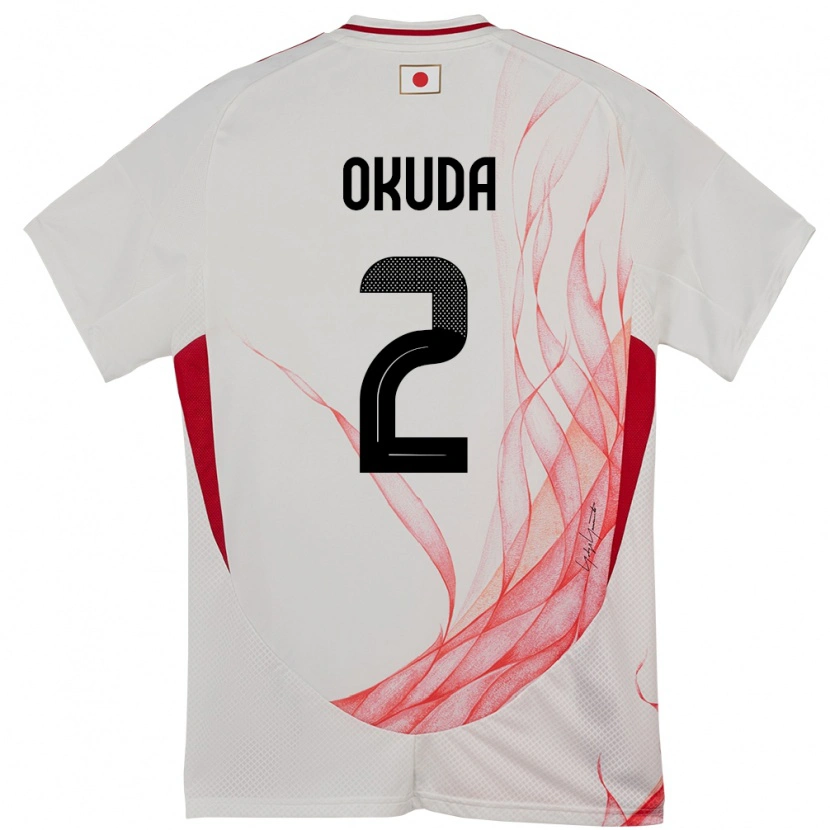 Danxen Uomo Maglia Giappone Hayato Okuda #2 Bianco Kit Gara Away 24-26 Maglietta