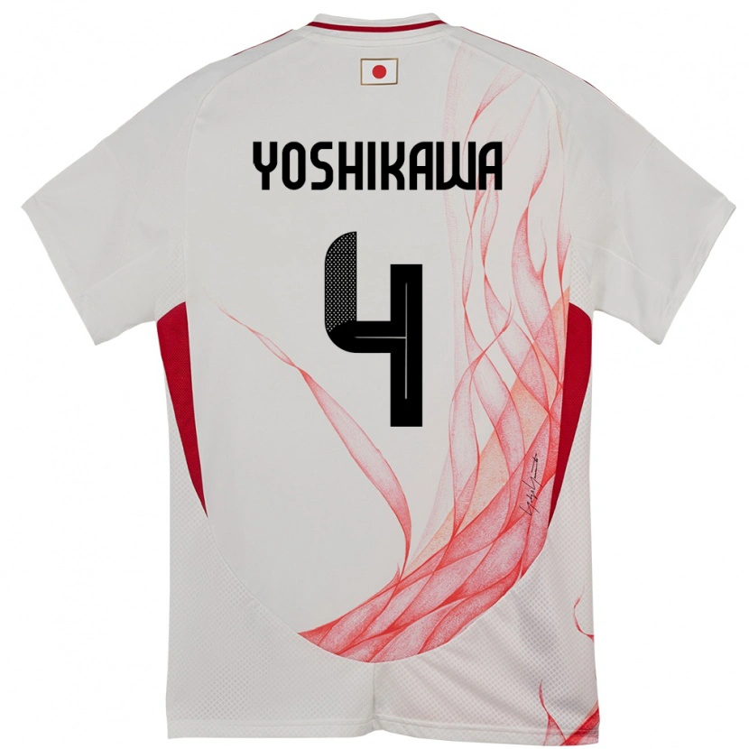 Danxen Uomo Maglia Giappone Haruto Yoshikawa #4 Bianco Kit Gara Away 24-26 Maglietta