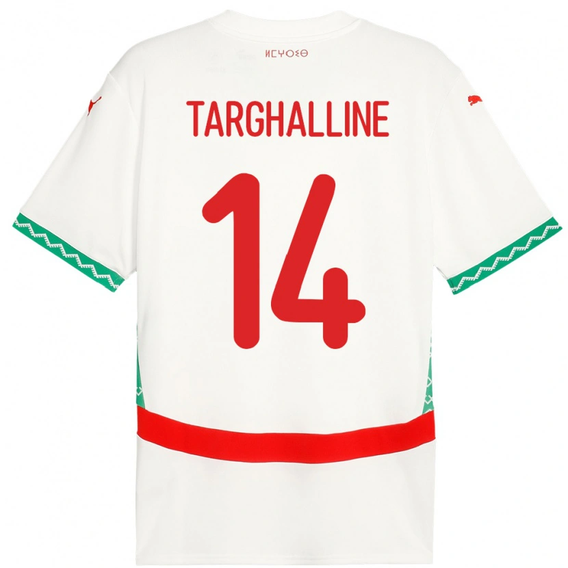 Danxen Uomo Maglia Marocco Oussama Targhalline #14 Bianco Kit Gara Away 24-26 Maglietta