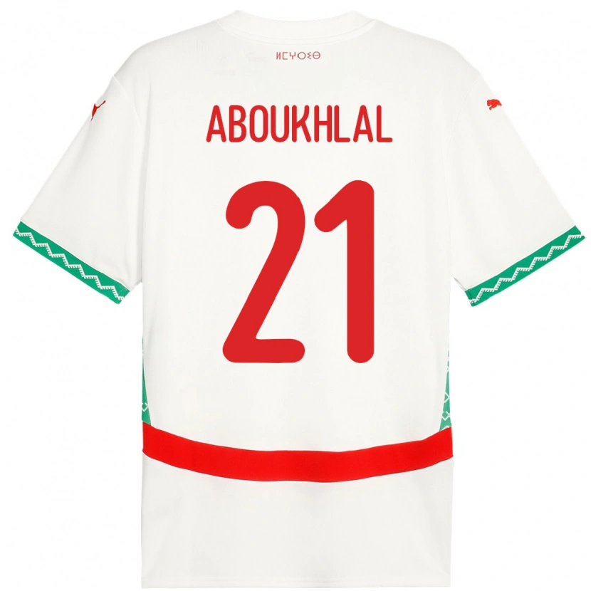 Danxen Uomo Maglia Marocco Zakaria Aboukhlal #21 Bianco Kit Gara Away 24-26 Maglietta