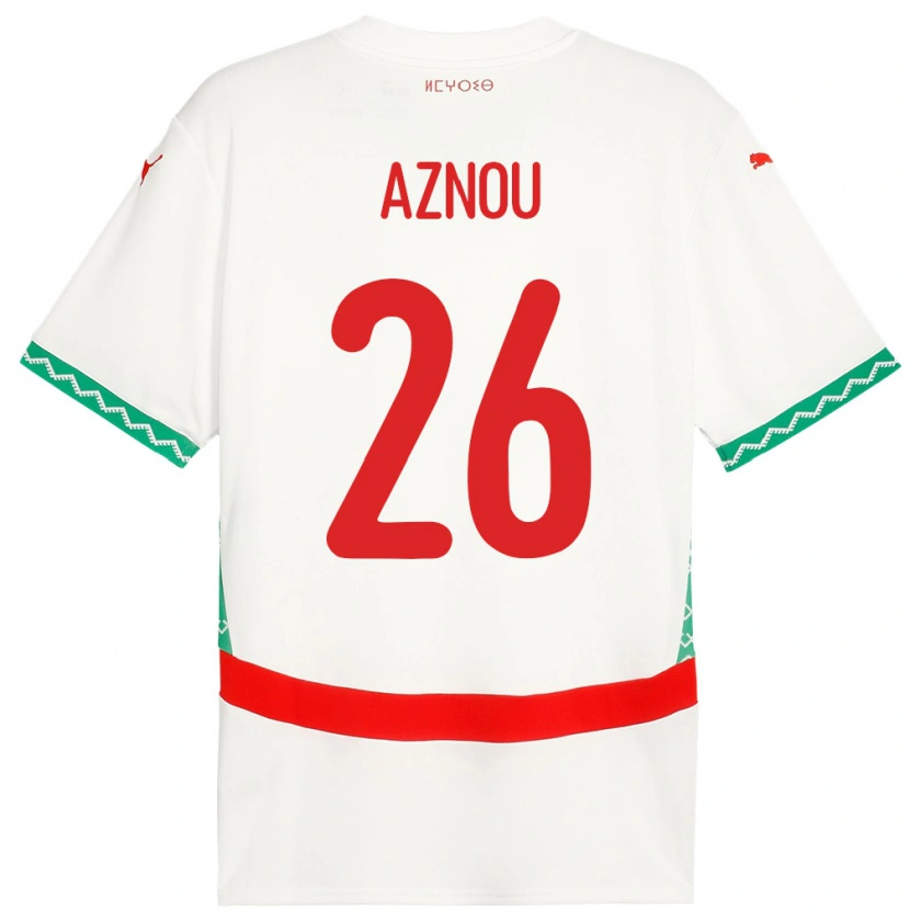 Danxen Uomo Maglia Marocco Adam Aznou #26 Bianco Kit Gara Away 24-26 Maglietta