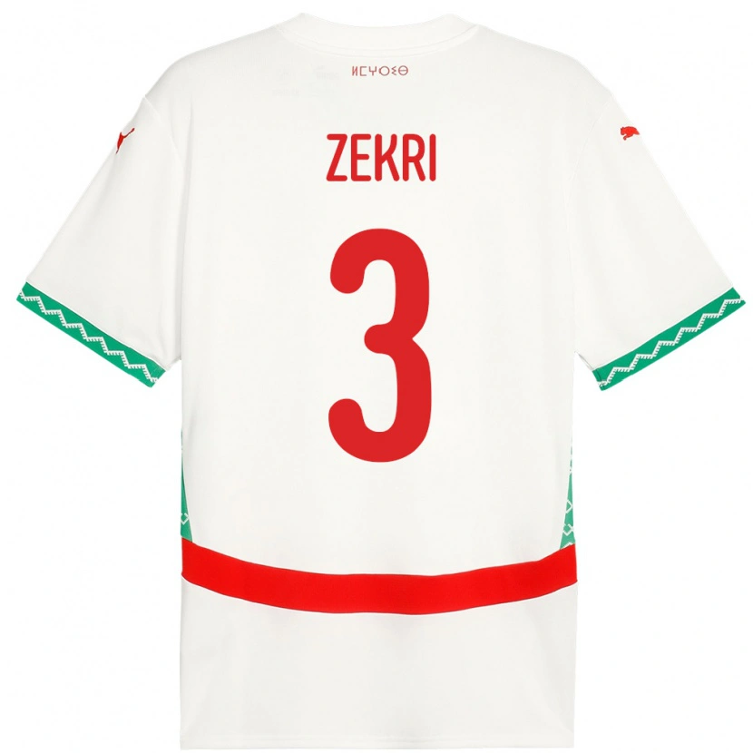 Danxen Uomo Maglia Marocco Moncef Zekri #3 Bianco Kit Gara Away 24-26 Maglietta