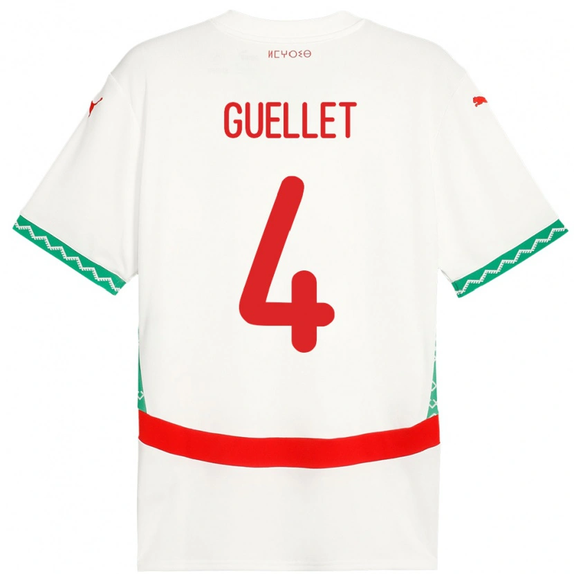 Danxen Uomo Maglia Marocco Shadi Guellet #4 Bianco Kit Gara Away 24-26 Maglietta
