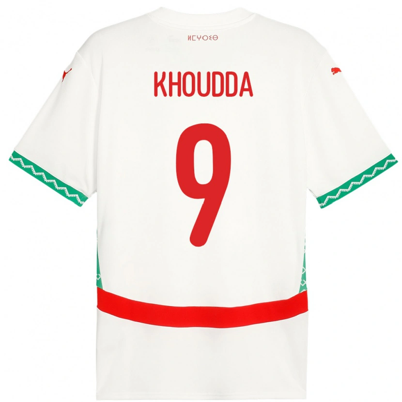 Danxen Uomo Maglia Marocco Youssef Khoudda #9 Bianco Kit Gara Away 24-26 Maglietta