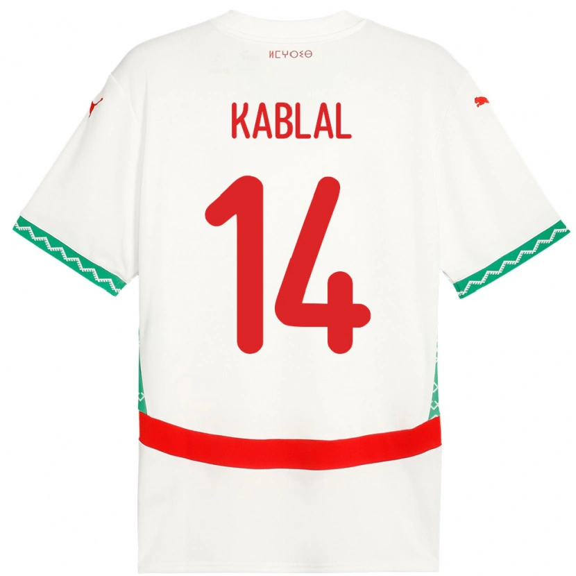 Danxen Uomo Maglia Marocco Yahya Kablal #14 Bianco Kit Gara Away 24-26 Maglietta