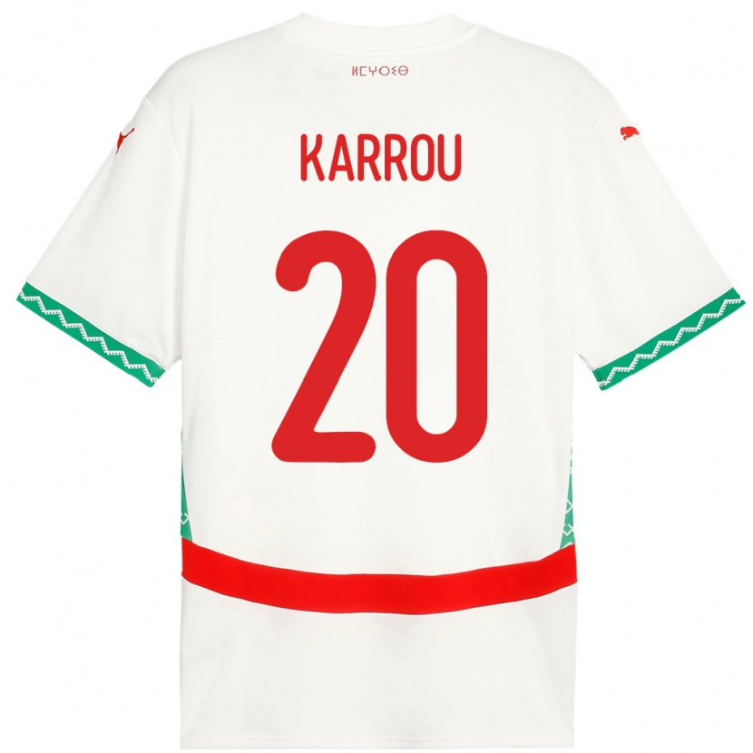 Danxen Uomo Maglia Marocco Mohamed Karrou #20 Bianco Kit Gara Away 24-26 Maglietta