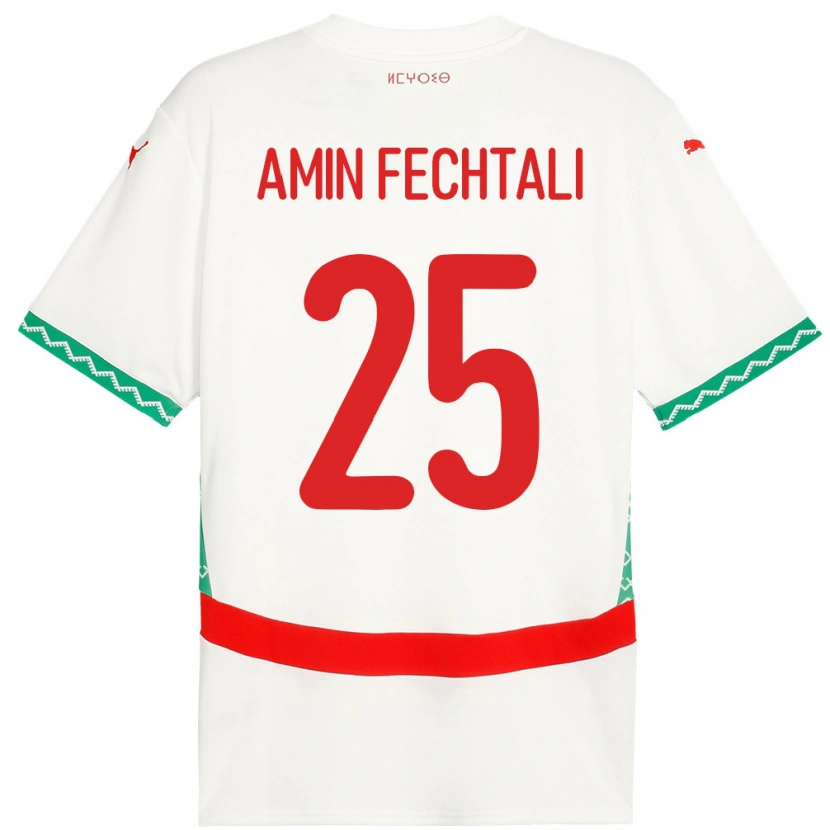 Danxen Uomo Maglia Marocco Oualid Amin Fechtali #25 Bianco Kit Gara Away 24-26 Maglietta