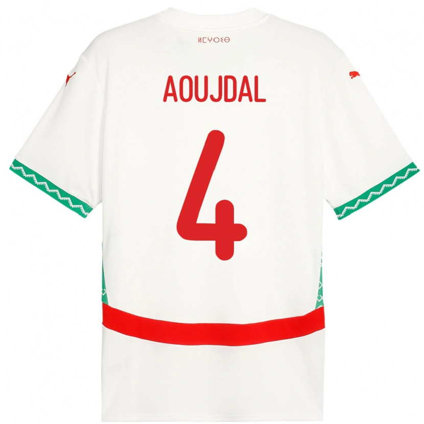 Danxen Uomo Maglia Marocco Youssef Aoujdal #4 Bianco Kit Gara Away 24-26 Maglietta