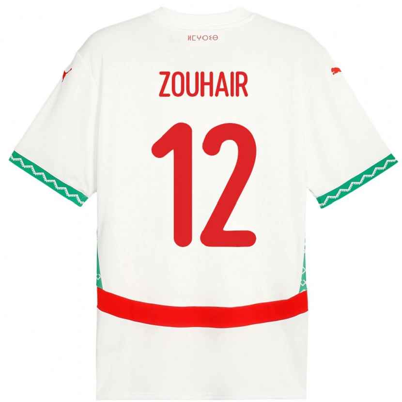 Danxen Uomo Maglia Marocco Assia Zouhair #12 Bianco Kit Gara Away 24-26 Maglietta