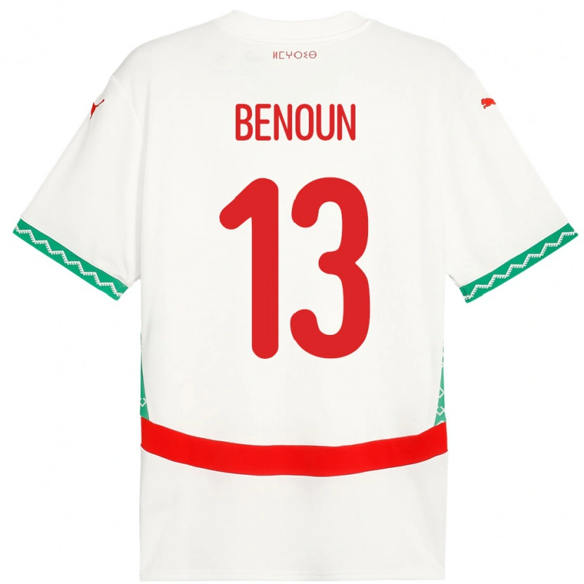 Danxen Uomo Maglia Marocco Badr Benoun #13 Bianco Kit Gara Away 24-26 Maglietta