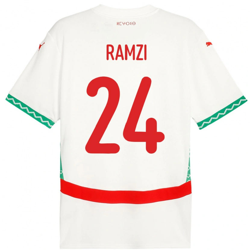 Danxen Uomo Maglia Marocco Achraf Ramzi #24 Bianco Kit Gara Away 24-26 Maglietta