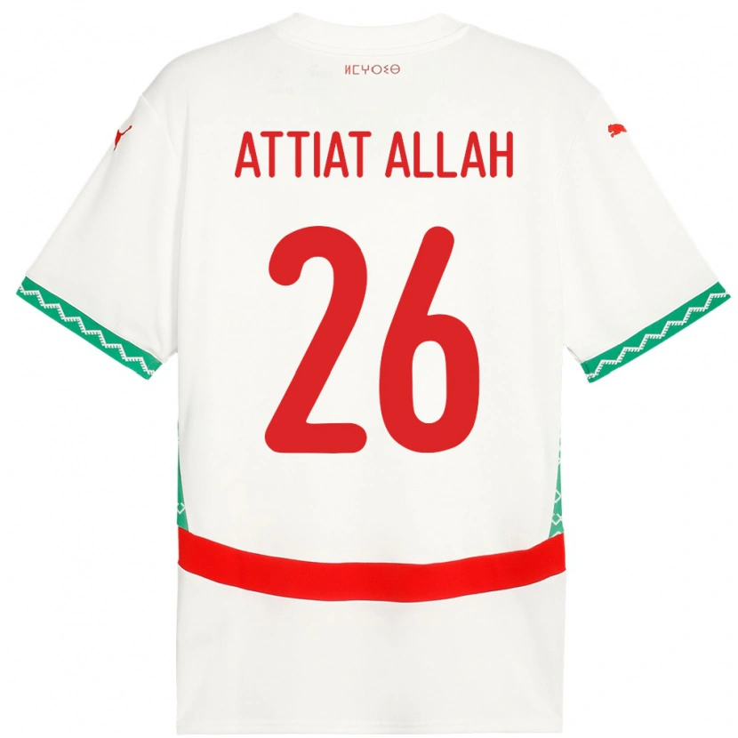 Danxen Uomo Maglia Marocco Yahia Attiat-Allah #26 Bianco Kit Gara Away 24-26 Maglietta