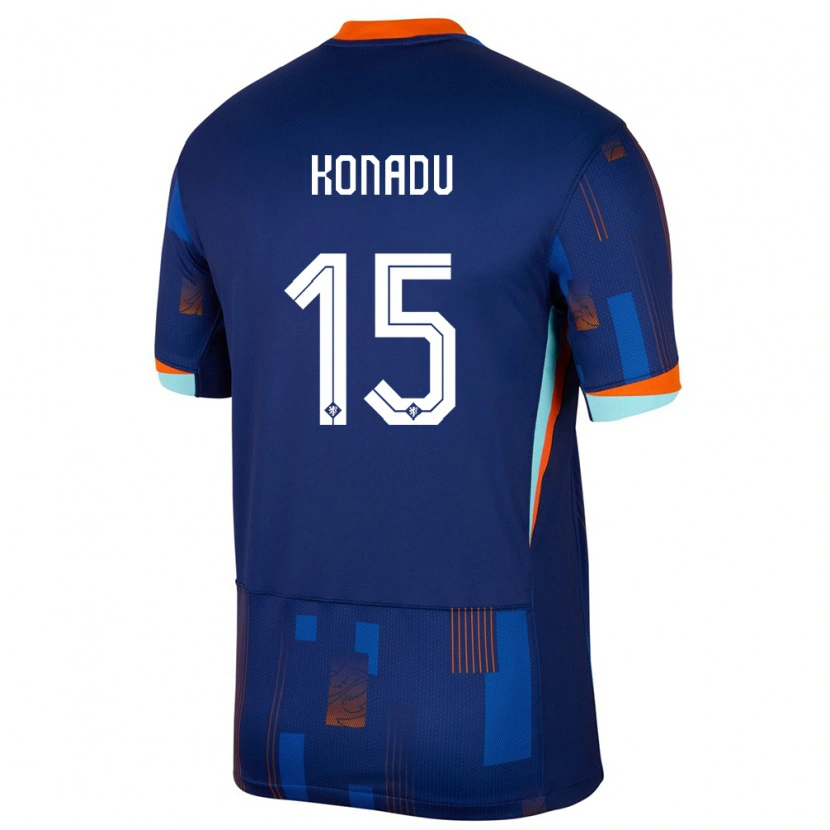 Danxen Uomo Maglia Paesi Bassi Don-Angelo Konadu #15 Blu Kit Gara Away 24-26 Maglietta