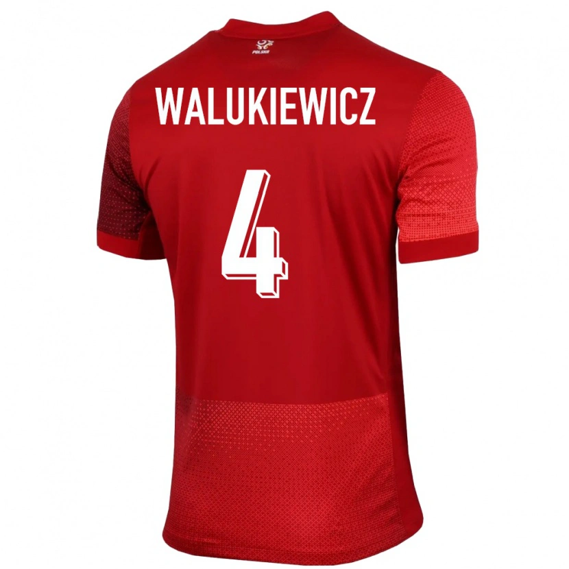 Danxen Uomo Maglia Polonia Sebastian Walukiewicz #4 Rosso Kit Gara Away 24-26 Maglietta
