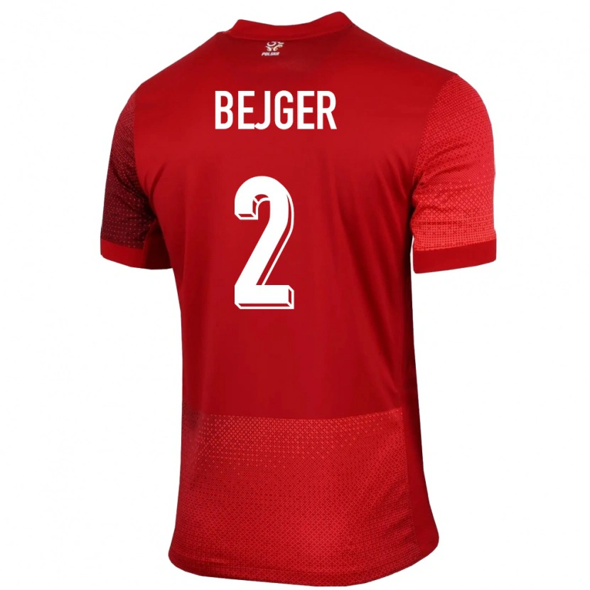 Danxen Uomo Maglia Polonia Lukasz Bejger #2 Rosso Kit Gara Away 24-26 Maglietta