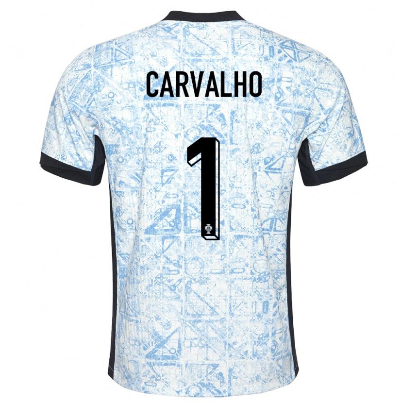 Danxen Uomo Maglia Portogallo João Carvalho #1 Crema Blu Kit Gara Away 24-26 Maglietta