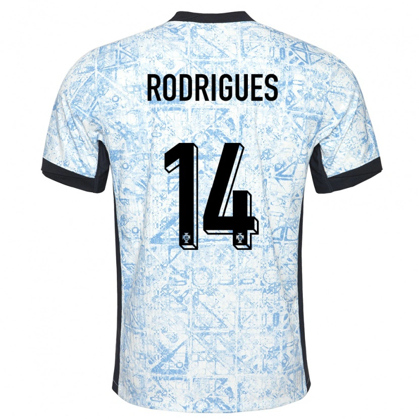 Danxen Uomo Maglia Portogallo Diego Rodrigues #14 Crema Blu Kit Gara Away 24-26 Maglietta