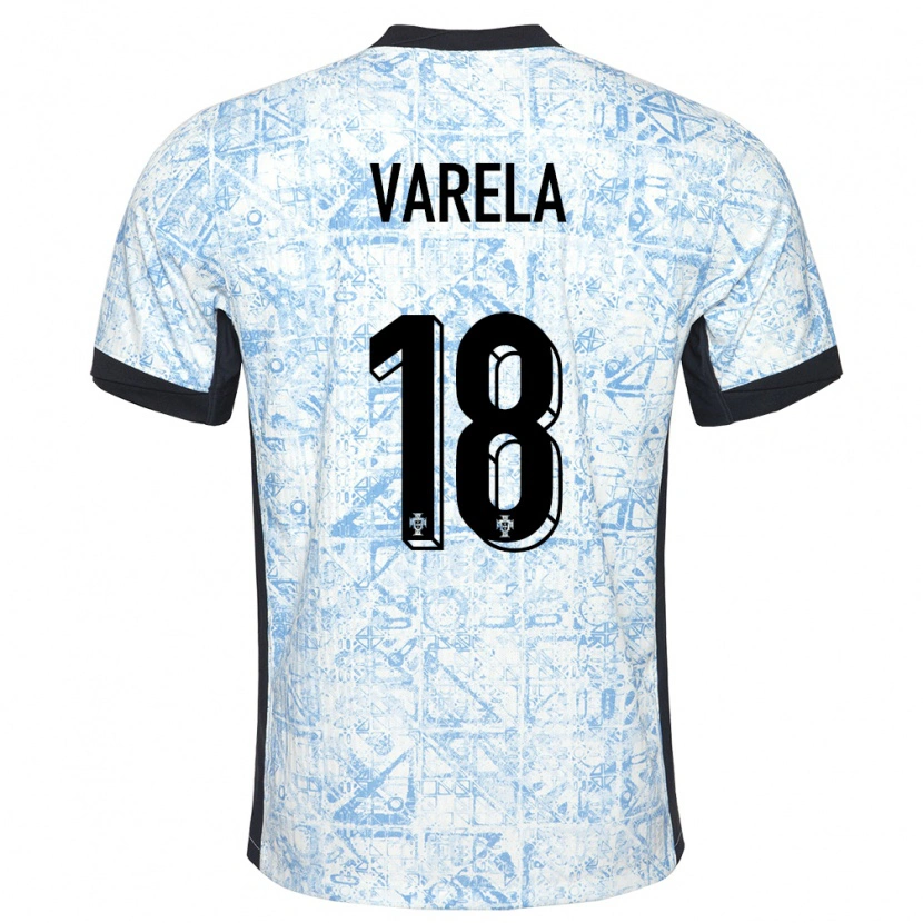 Danxen Uomo Maglia Portogallo Keyan Varela #18 Crema Blu Kit Gara Away 24-26 Maglietta