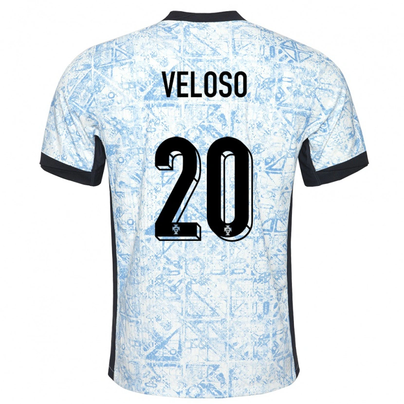 Danxen Uomo Maglia Portogallo João Veloso #20 Crema Blu Kit Gara Away 24-26 Maglietta