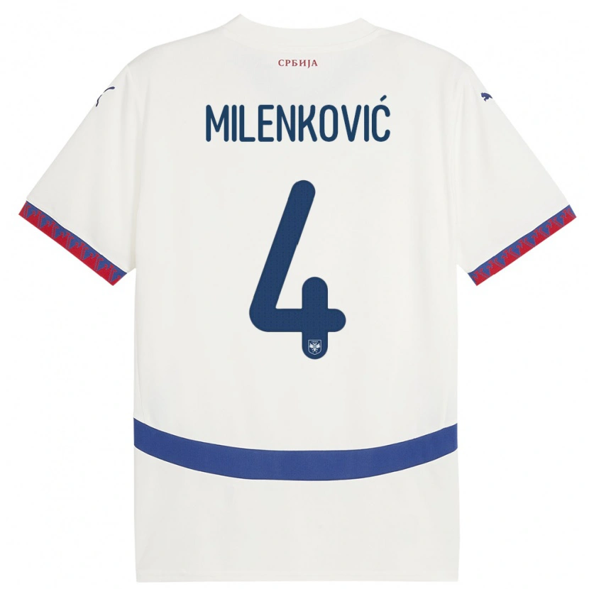 Danxen Uomo Maglia Serbia Nikola Milenković #4 Bianco Kit Gara Away 24-26 Maglietta