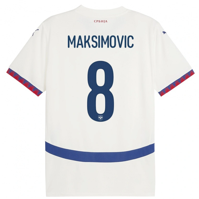Danxen Uomo Maglia Serbia Andrija Maksimovic #8 Bianco Kit Gara Away 24-26 Maglietta