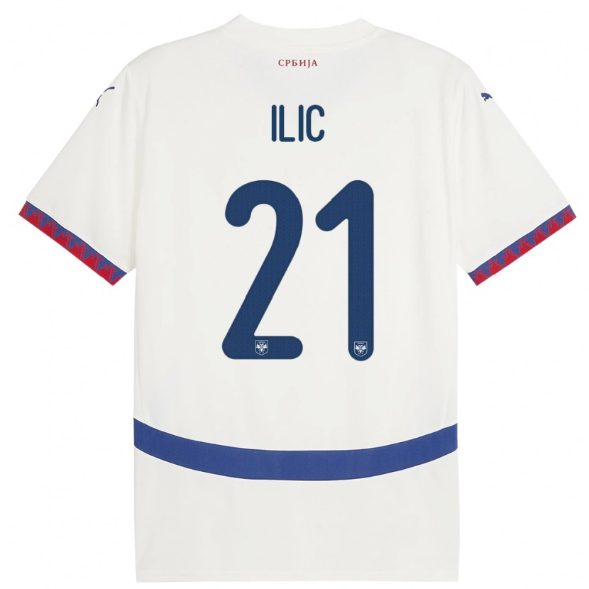 Danxen Uomo Maglia Serbia Veljko Ilic #21 Bianco Kit Gara Away 24-26 Maglietta