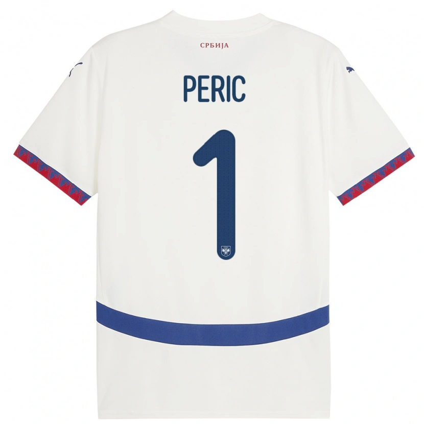 Danxen Uomo Maglia Serbia Strahinja Peric #1 Bianco Kit Gara Away 24-26 Maglietta