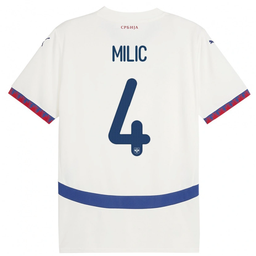 Danxen Uomo Maglia Serbia Lazar Milic #4 Bianco Kit Gara Away 24-26 Maglietta