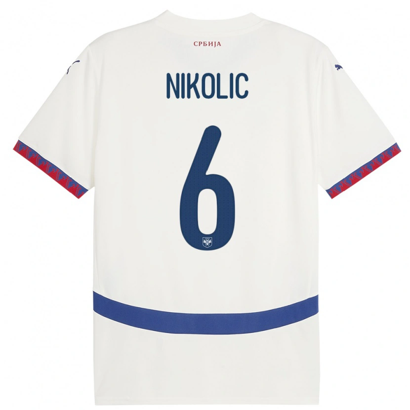 Danxen Uomo Maglia Serbia Lazar Nikolic #6 Bianco Kit Gara Away 24-26 Maglietta