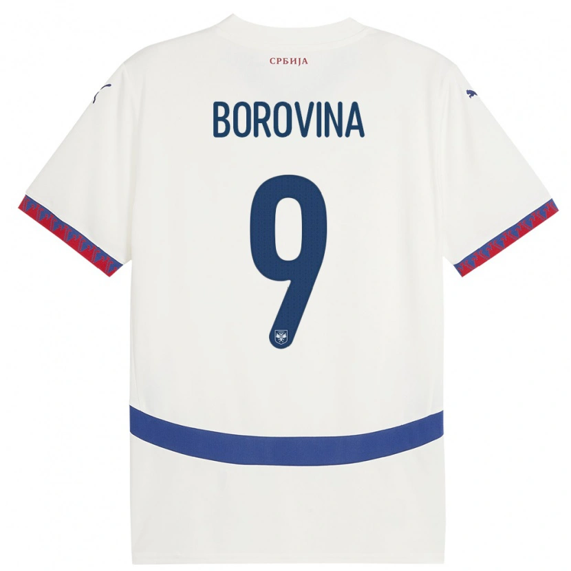 Danxen Uomo Maglia Serbia Srdjan Borovina #9 Bianco Kit Gara Away 24-26 Maglietta