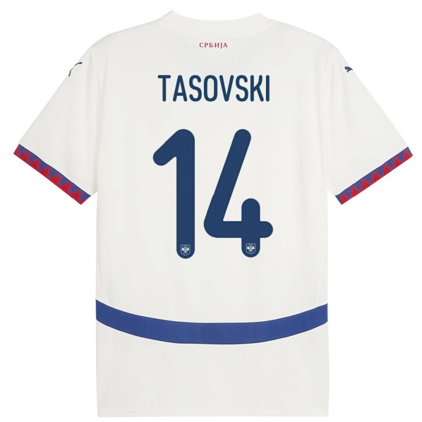 Danxen Uomo Maglia Serbia Vasil Tasovski #14 Bianco Kit Gara Away 24-26 Maglietta