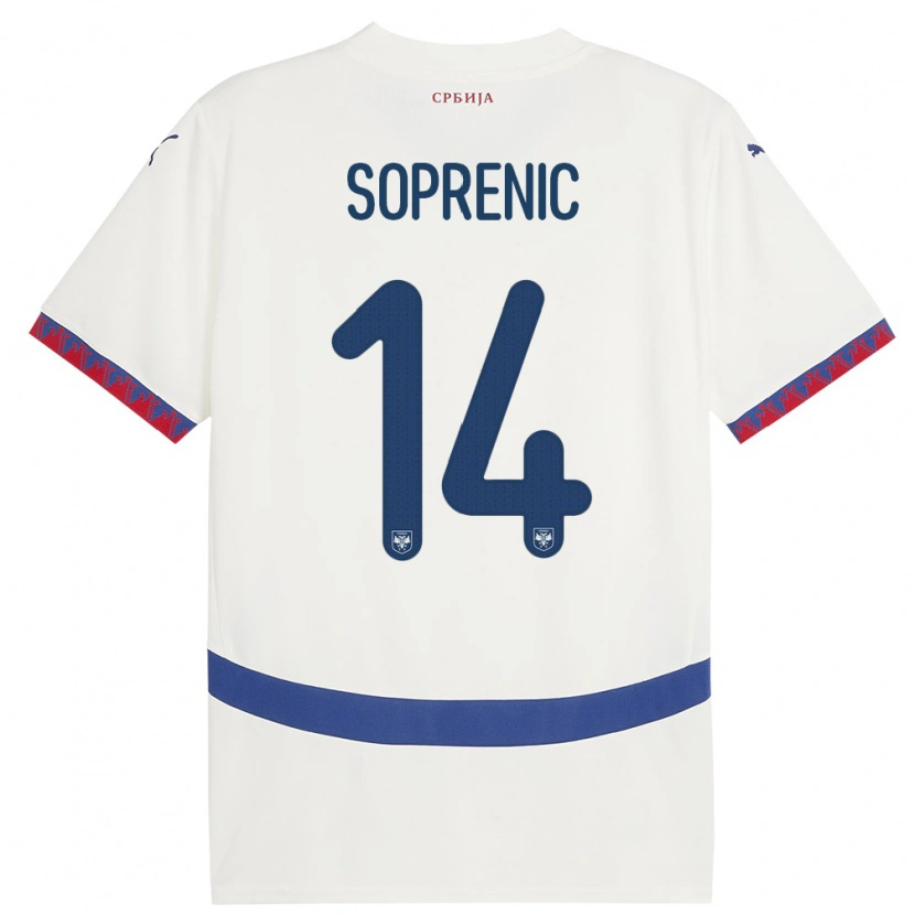 Danxen Uomo Maglia Serbia Milos Soprenic #14 Bianco Kit Gara Away 24-26 Maglietta