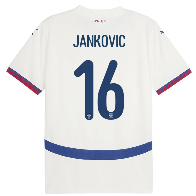 Danxen Uomo Maglia Serbia Dimitrije Jankovic #16 Bianco Kit Gara Away 24-26 Maglietta