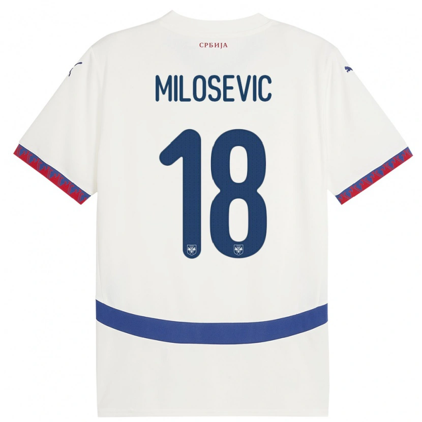 Danxen Uomo Maglia Serbia Mateja Milosevic #18 Bianco Kit Gara Away 24-26 Maglietta