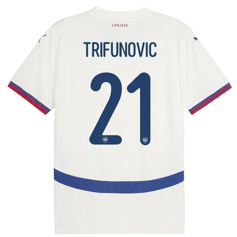Danxen Uomo Maglia Serbia Nemanja Trifunovic #21 Bianco Kit Gara Away 24-26 Maglietta