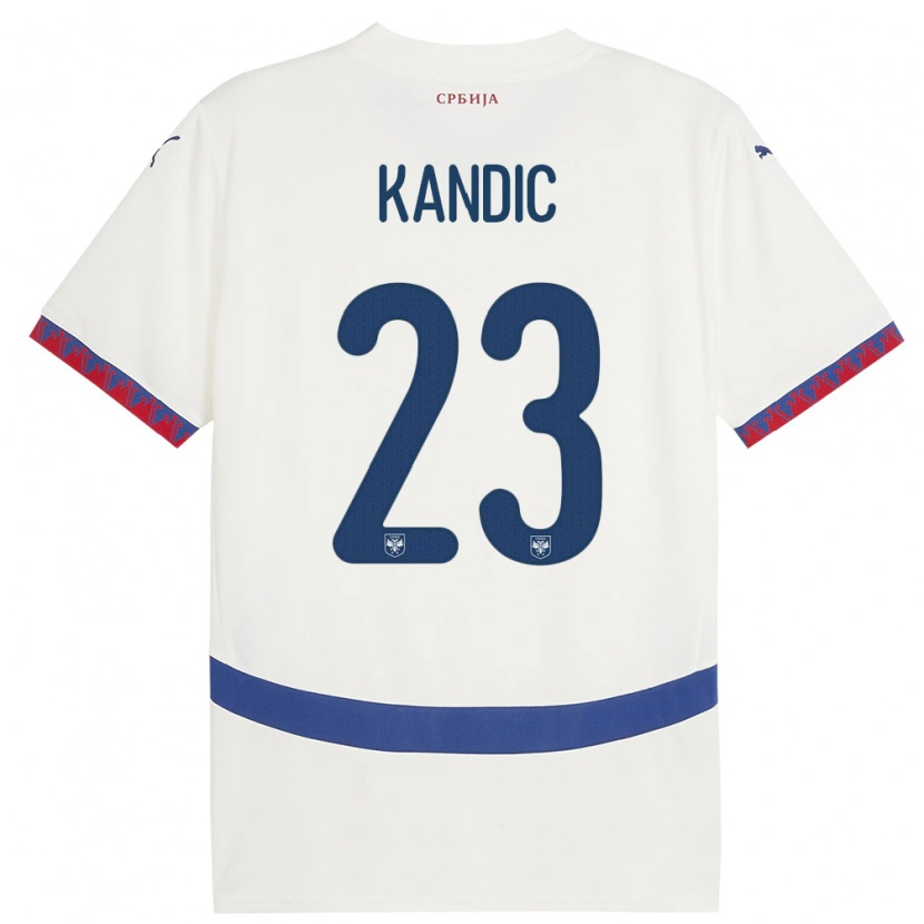 Danxen Uomo Maglia Serbia Marko Kandic #23 Bianco Kit Gara Away 24-26 Maglietta