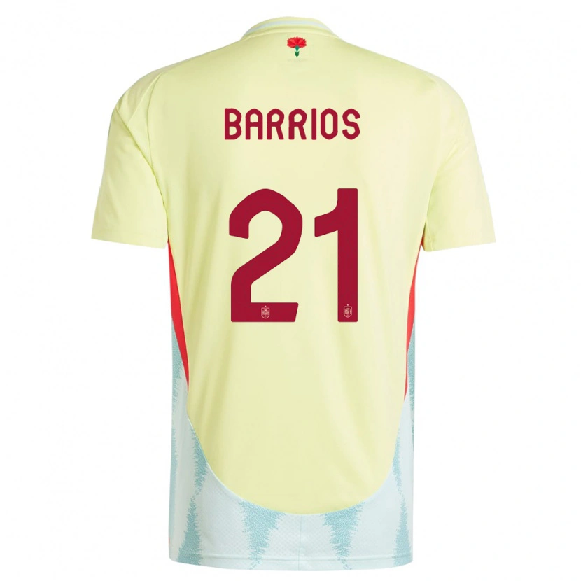 Danxen Uomo Maglia Spagna Pablo Barrios #21 Giallo Kit Gara Away 24-26 Maglietta