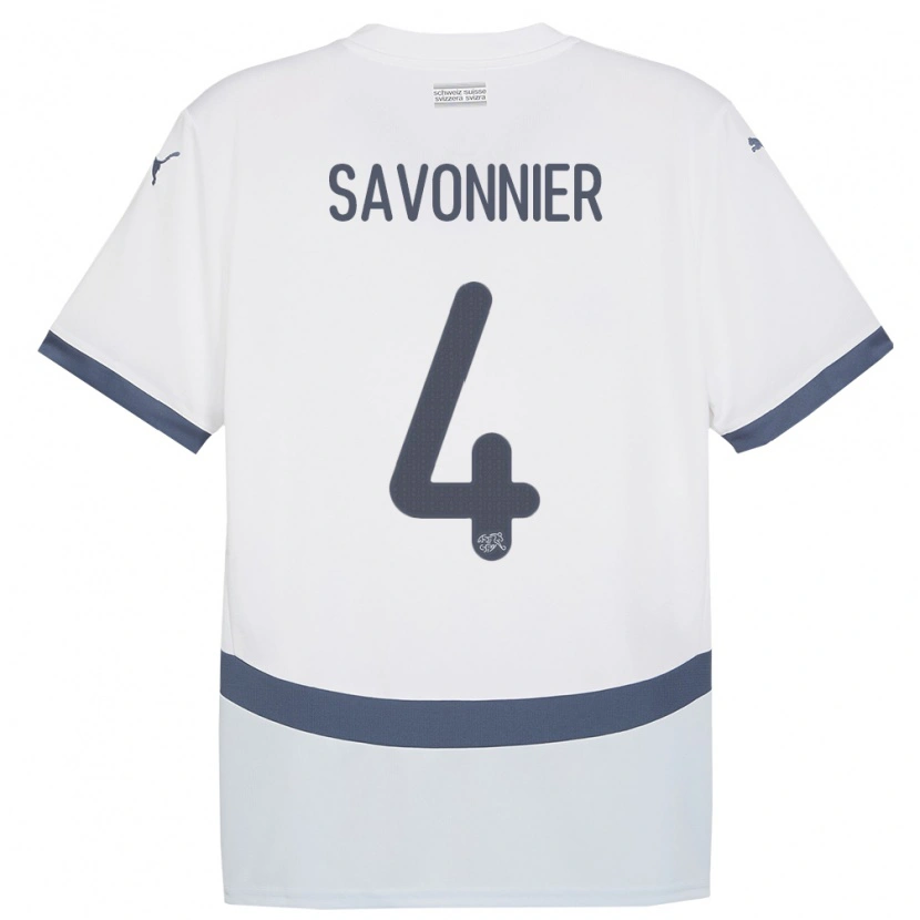 Danxen Uomo Maglia Svizzera Nelson Savonnier #4 Bianco Kit Gara Away 24-26 Maglietta