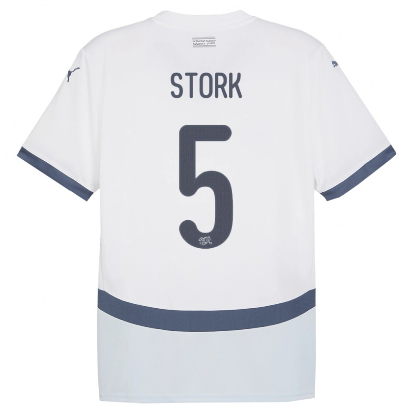 Danxen Uomo Maglia Svizzera Gian Stork #5 Bianco Kit Gara Away 24-26 Maglietta