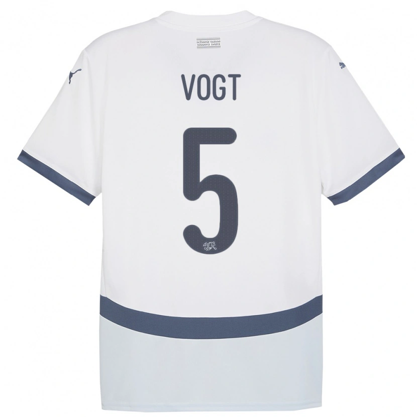 Danxen Uomo Maglia Svizzera Gian Vogt #5 Bianco Kit Gara Away 24-26 Maglietta